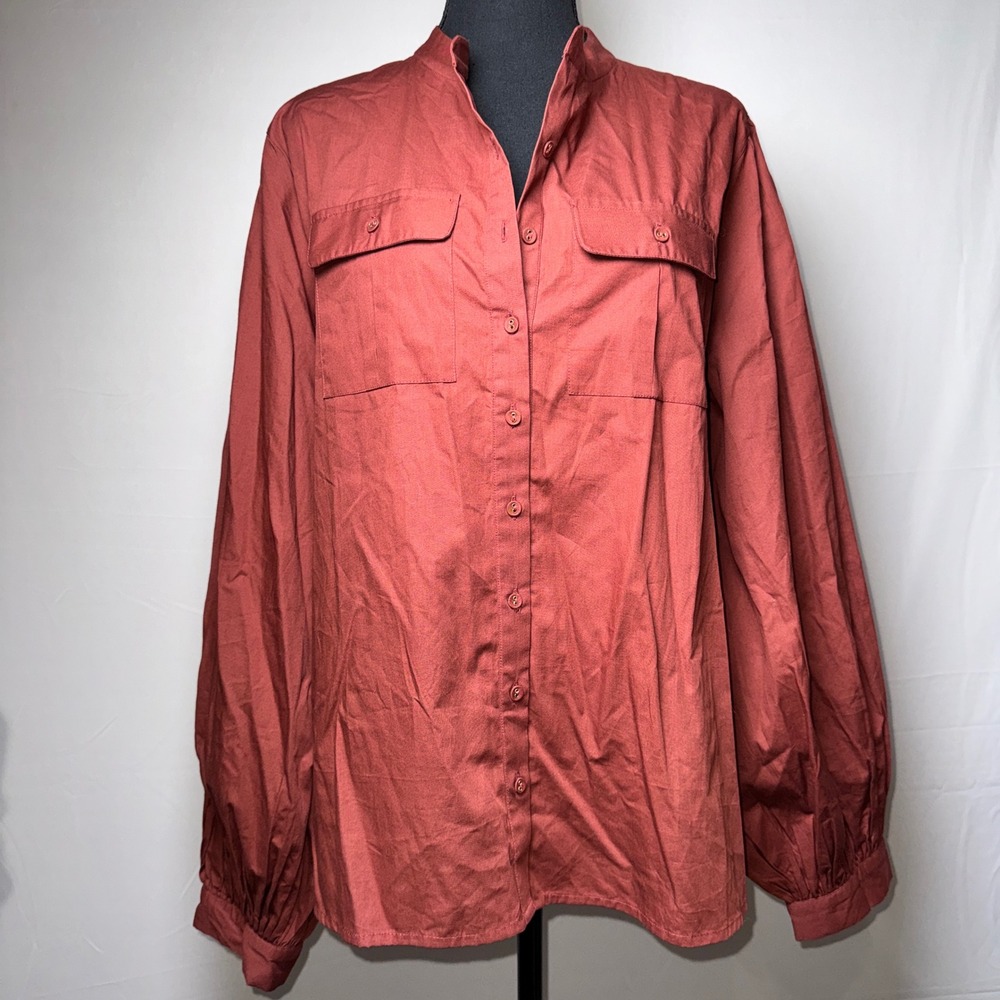 Nikasha Anthropologie Rust/Crimson  Balloon Sleeve Button Down Shirt XL NWT
